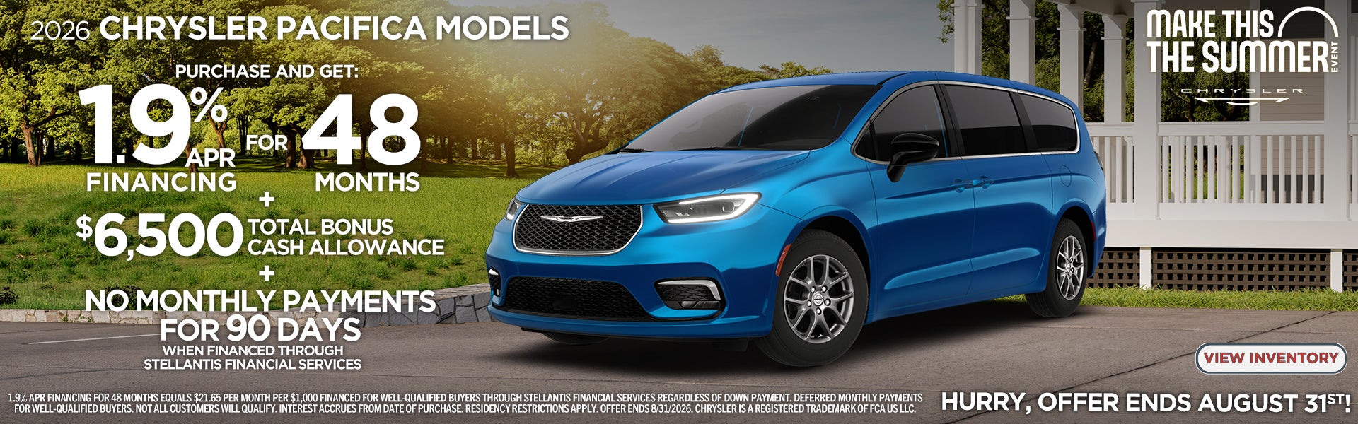chrysler pacifica: 1.9% for 48 + $6500 + NMP 