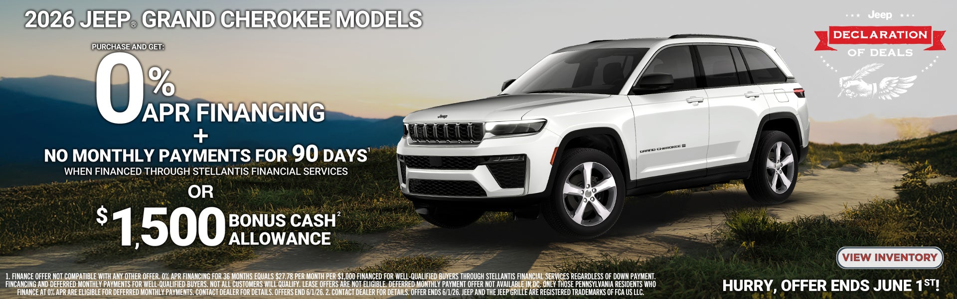 26 jeep grand cherokee 0% or 1500 bonus cash