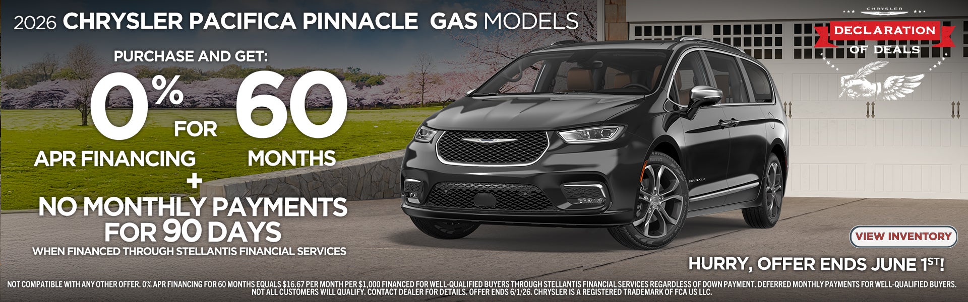 26 pacifica pinnacle gas 0% or no month payment for 90 days